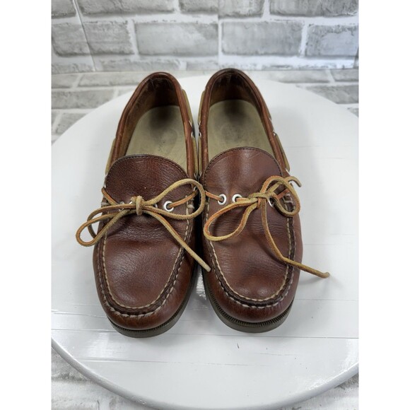 L.L. Bean Handsewn Camp Mocs Men Size 9 Brown Leather Boat Loafers Shoes main image 10